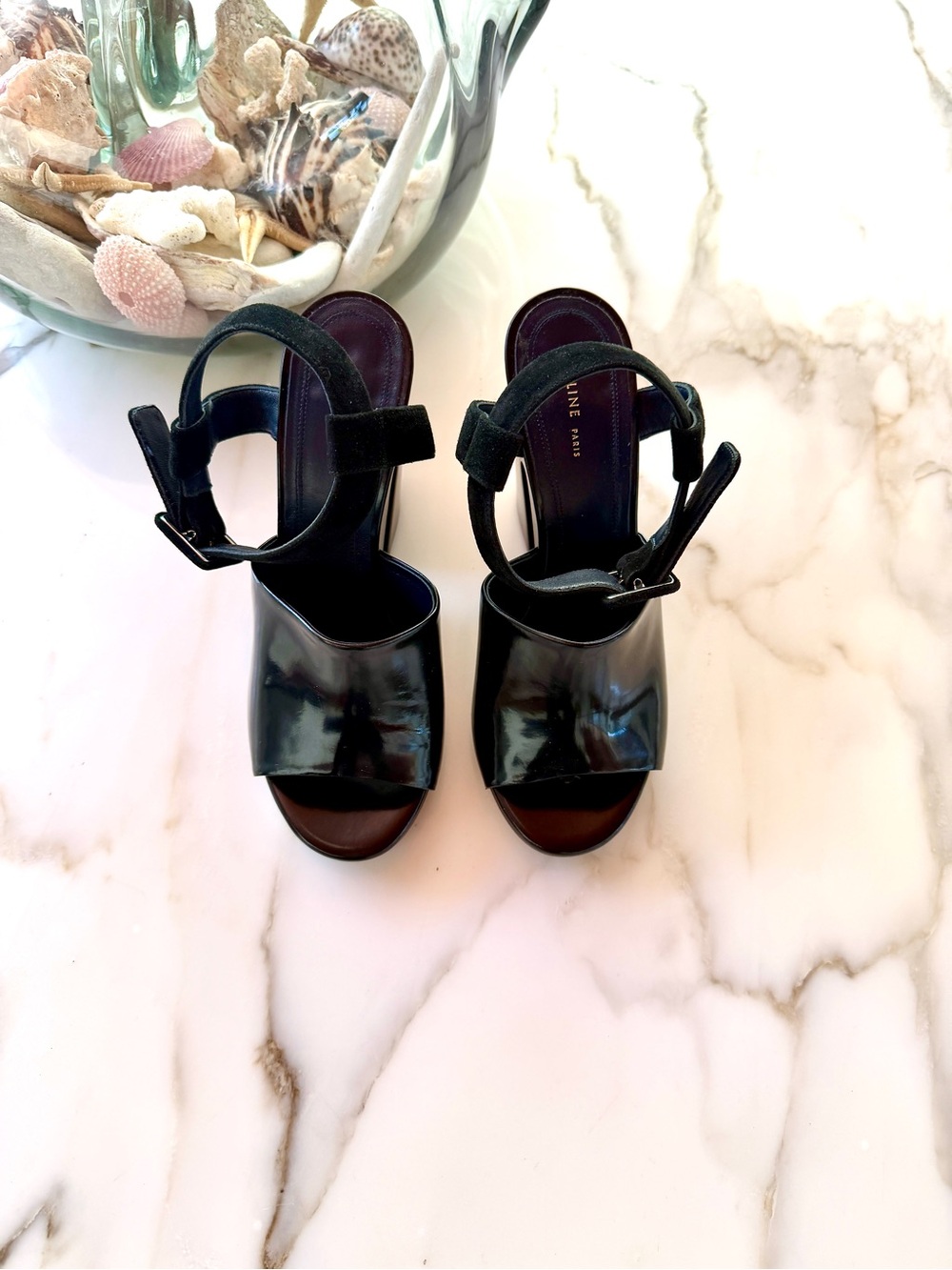 Céline Black Leather Block Heel Sandals - 36.5